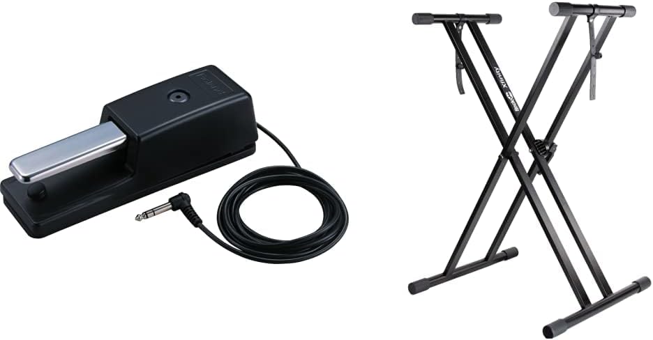 Roland DP-10 Dämpfer-Pedal & RockJam Xfinity Doublebraced Pre Assembled Keyboard Stand with Locking