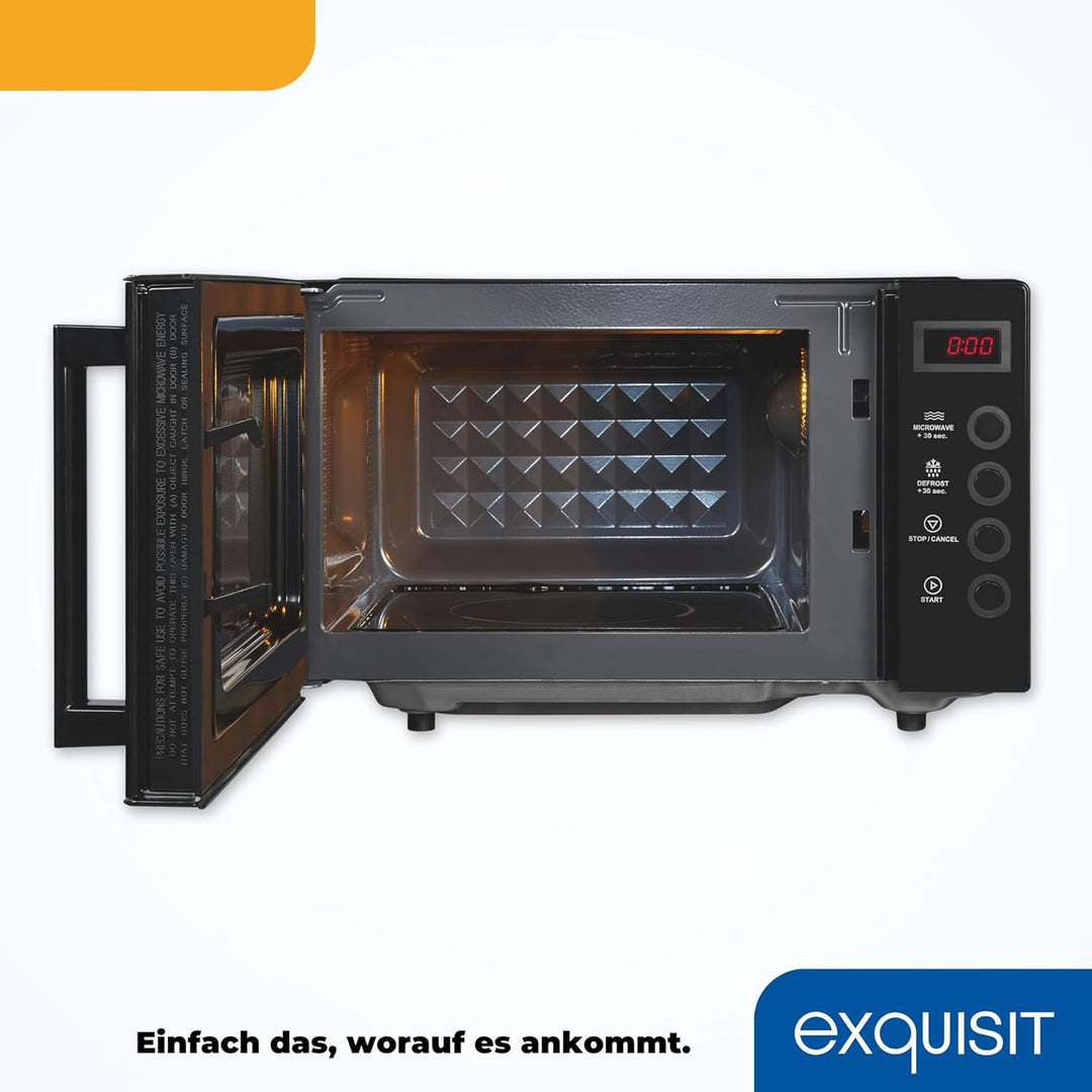 Exquisit Mikrowelle MW7020-F-030DI schwarz | Flatbed | Microwellengerät 700 Watt | Timer | 20 Liter