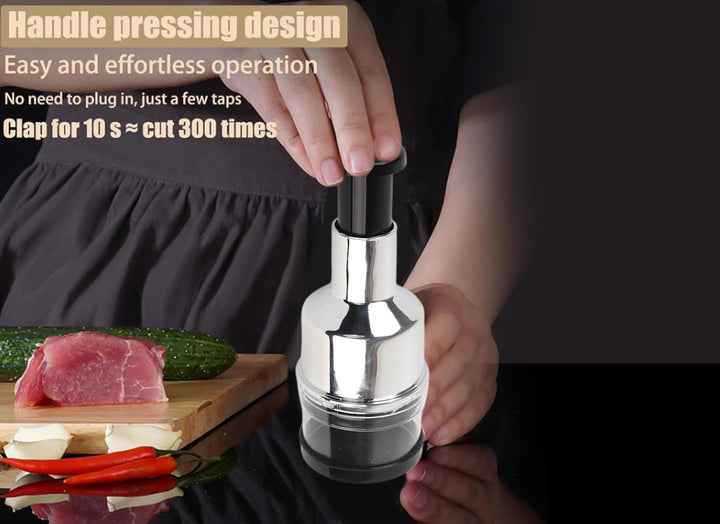 Mini-Zerkleinerer, Edelstahl-Zwiebelpresse-Zerkleinerer Manueller Lebensmittelmixer Babynahrungszube
