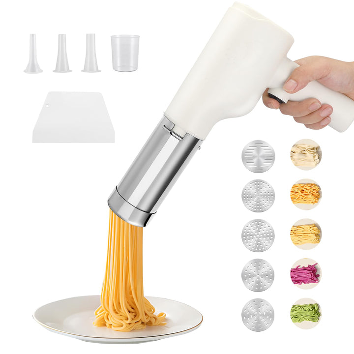 Cordless Handheld Noodle Maker, Portable Electric Pasta Machine with 5 Stainless Steel Molds, Lasagn
