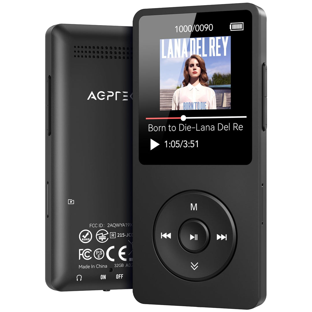 AGPTEK MP3 Player 32GB Bluetooth 5.0, 1.8 Zoll 70 Stunden Wiedergabezeit Digital Kinder MP3 Player m