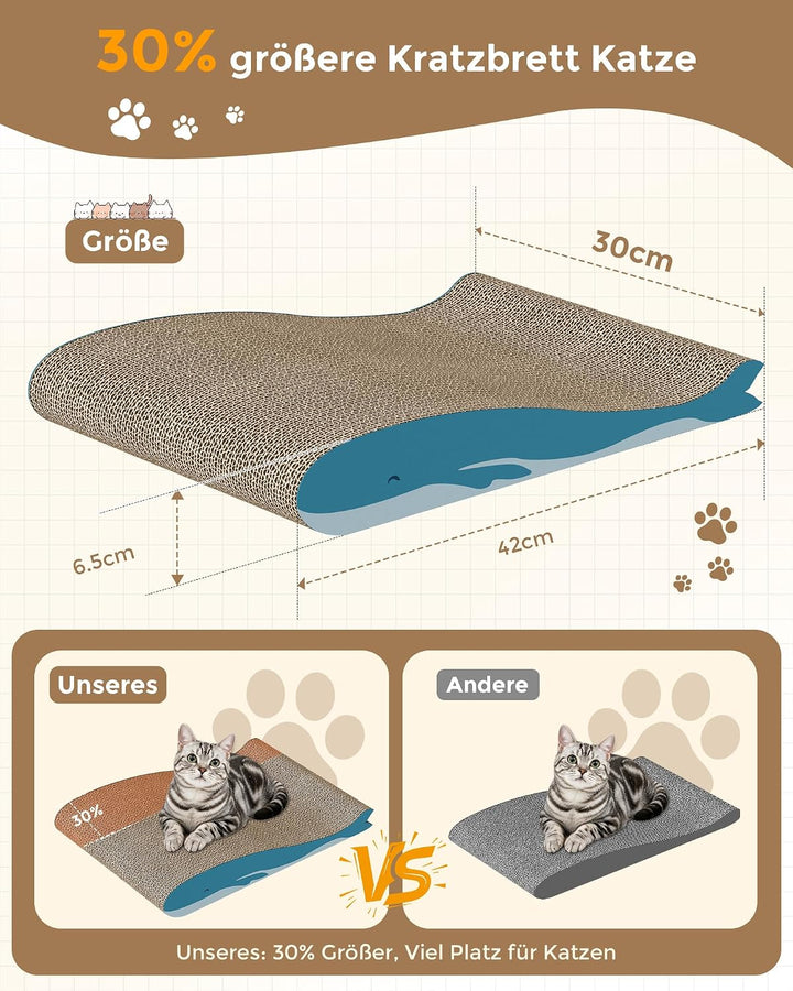 Kratzbrett Katze 2er-Set, Gebogenes Doppelseitig Nutzbare Kratzpappe für Katzen, 42x30x6,5cm grosses
