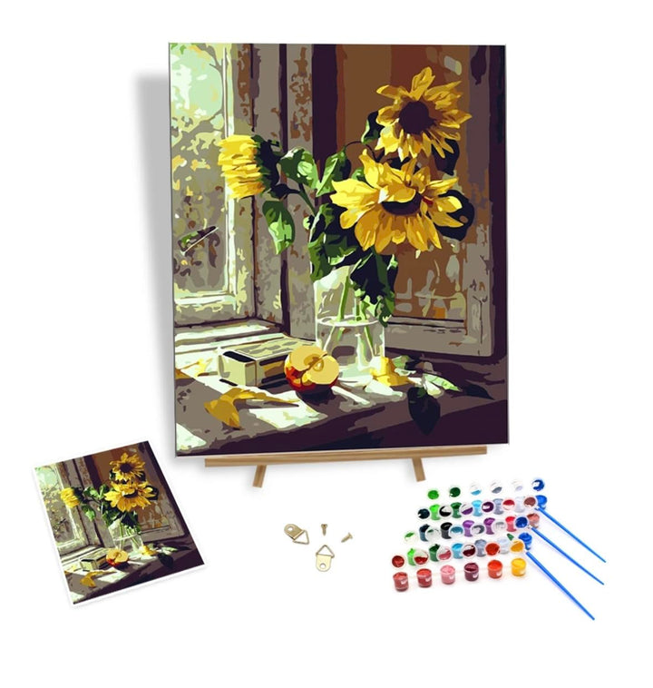 AWC Design Malen nach Zahlen (Sonnenblume, 40 * 50), malen set, mal nach zahlen für Erwachsene, mal