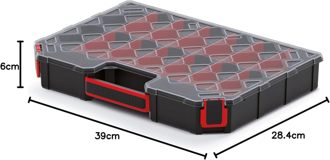 Sortimentskasten 390 x 284 x 60 mm mit 16 Verstellbare Fächer - Sortierkasten Kleinteile - Zubehörbo
