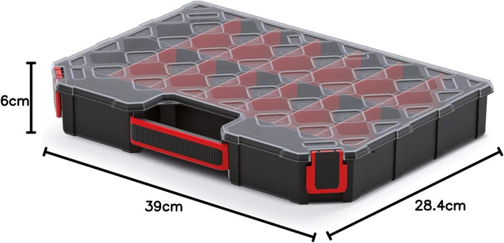 Sortimentskasten 390 x 284 x 60 mm mit 16 Verstellbare Fächer - Sortierkasten Kleinteile - Zubehörbo