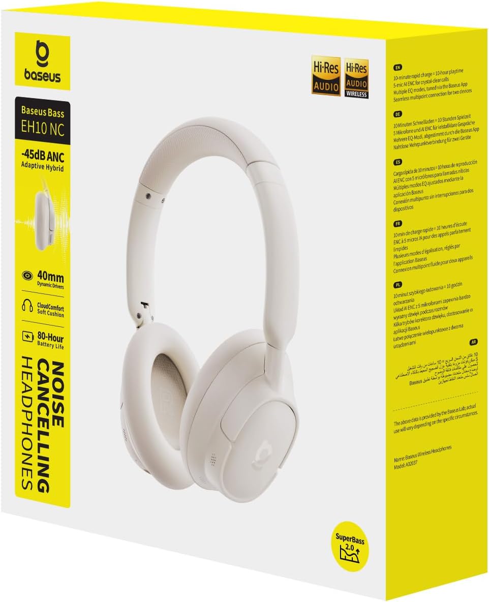 Baseus EH10 NC Bluetooth Kopfhörer mit -45dB Hybrid Active Geräuschisolierung, Over-Ear Kopfhörer mi