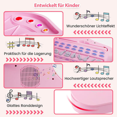 COSTWAY Kinder Keyboard mit 37 Tasten & Hocker, elektronische Klaviertastatur tragbar mit Mikrofon,