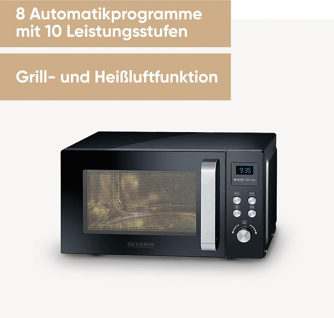 SEVERIN 3-in-1 Mikrowelle mit Grill und Heissluftfunktion bis 200°C, Minibackofen inklusive Vorheizf