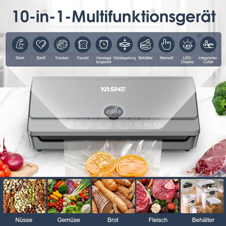 YASHE 80KPA Vakuumiergerät mit Magnetischem Deckel, 10-in-1 Vakuumierer mit Doppelte Schweissnaht un