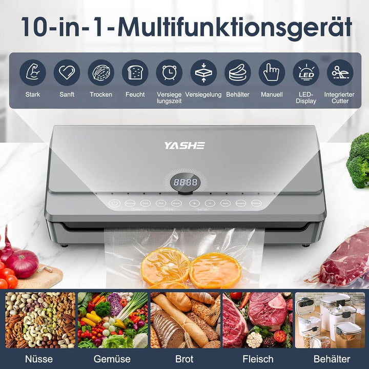YASHE 80KPA Vakuumiergerät mit Magnetischem Deckel, 10-in-1 Vakuumierer mit Doppelte Schweissnaht un