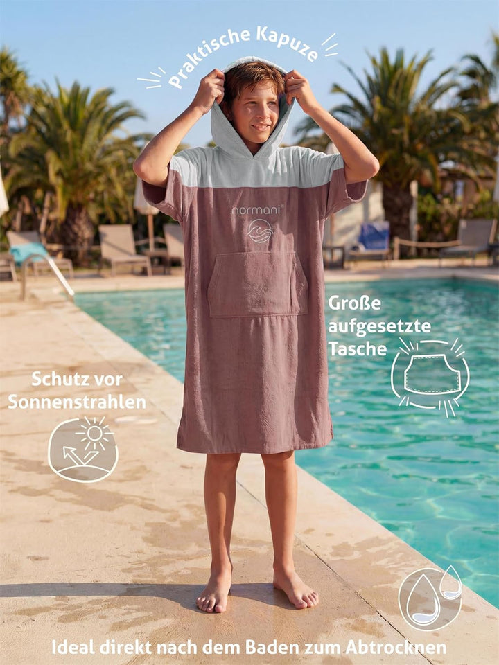 normani Teenager Frottee Badeponcho aus Bio-Baumwolle für Jungen und Mädchen - Strandponcho Surfer P