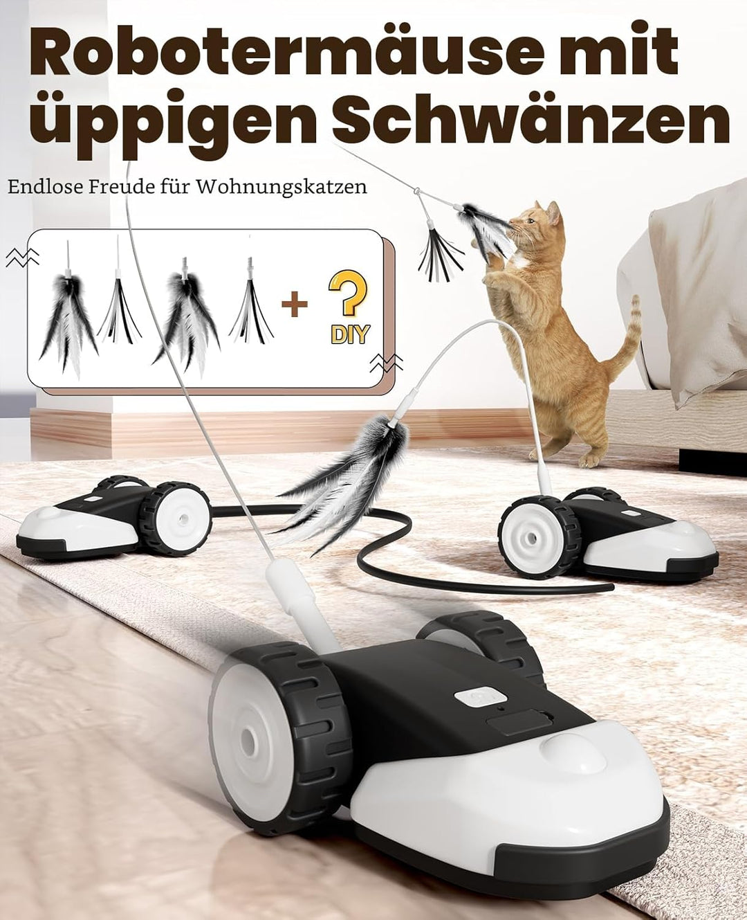 Casfuy 3-in-1 interaktives Katzenspielzeug - 2-Geschwindigkeit katzenspielzeug elektrisch selbstbesc