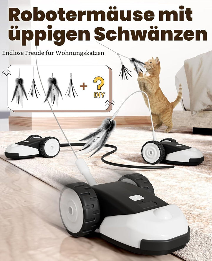Casfuy 3-in-1 interaktives Katzenspielzeug - 2-Geschwindigkeit katzenspielzeug elektrisch selbstbesc