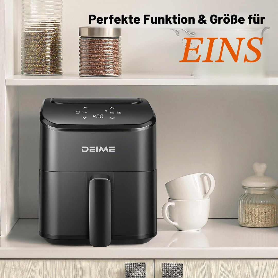 DEIME Heissluftfritteuse 2,5 l, kleiner digitaler Airfryer, platzsparend, kompakt, zum Backen, Aufwä