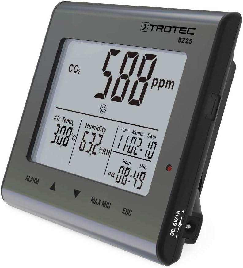 TROTEC CO2 Messgerät BZ25 – Luftqualitätsmonitor – Messbereich 0 bis 9.999 PPM, Abweichungen +-75ppm