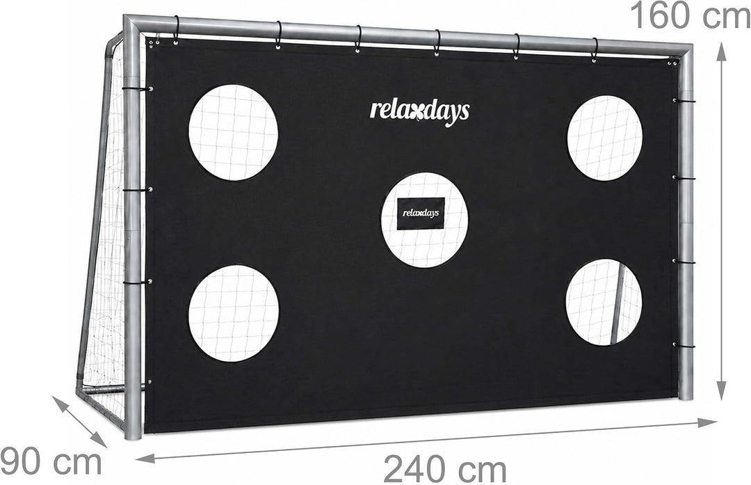 Relaxdays Fussballtor, ohne oder mit Torwand, PE-Netz &amp; Stahl, grau mit Torwand 240 x 160 x 90 cm, m