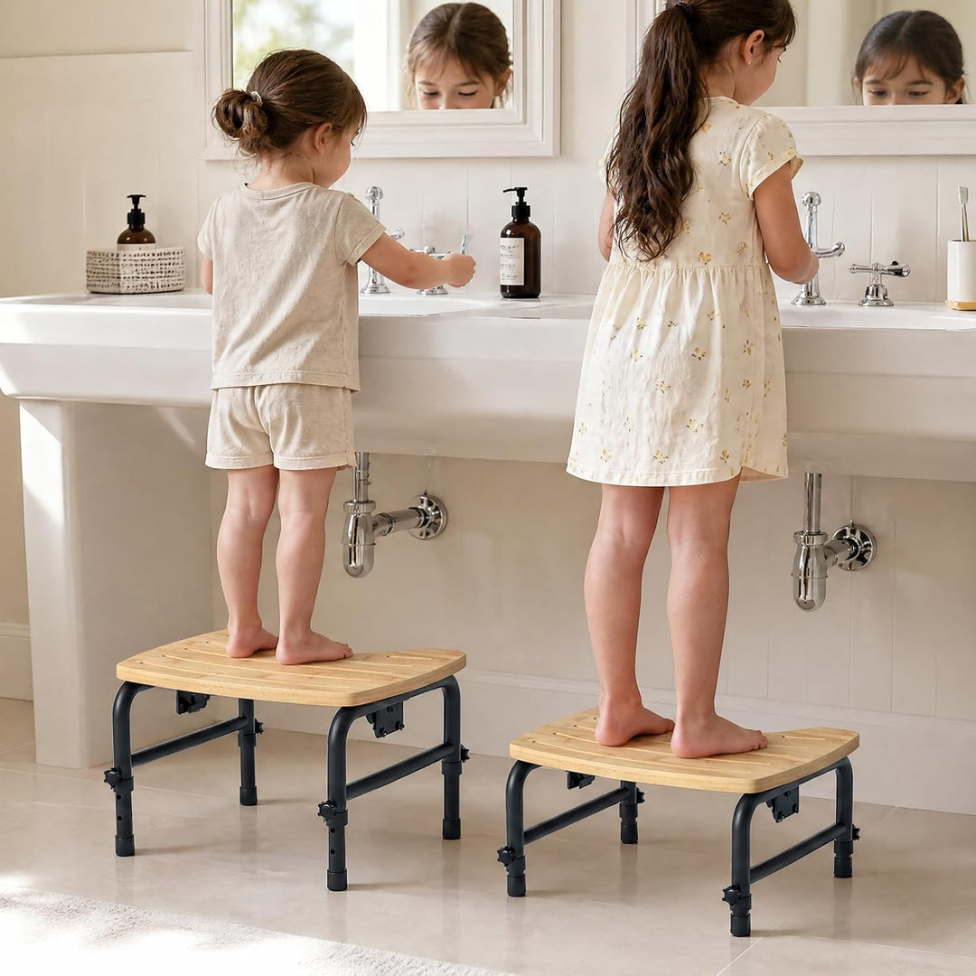 Toilettenhocker Erwachsene Bambus, Höhenverstellbar (18-24cm) Ergonomischer WC Hocker, Klohocker Kla
