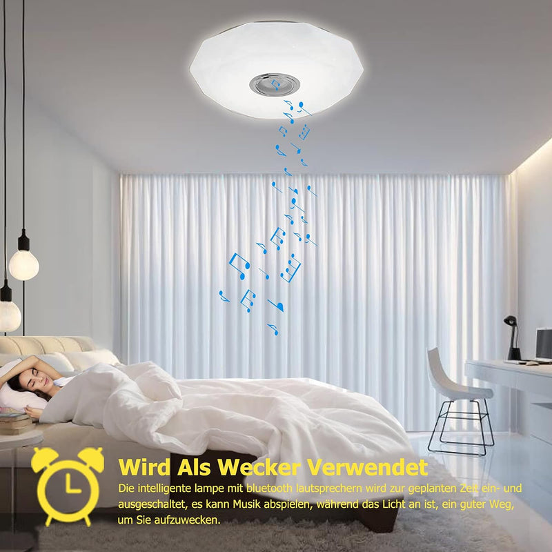 Wholede LED Deckenleuchte Dimmbar mit Bluetooth Lautsprecher, LED Deckenlampe mit Fernbedienung oder