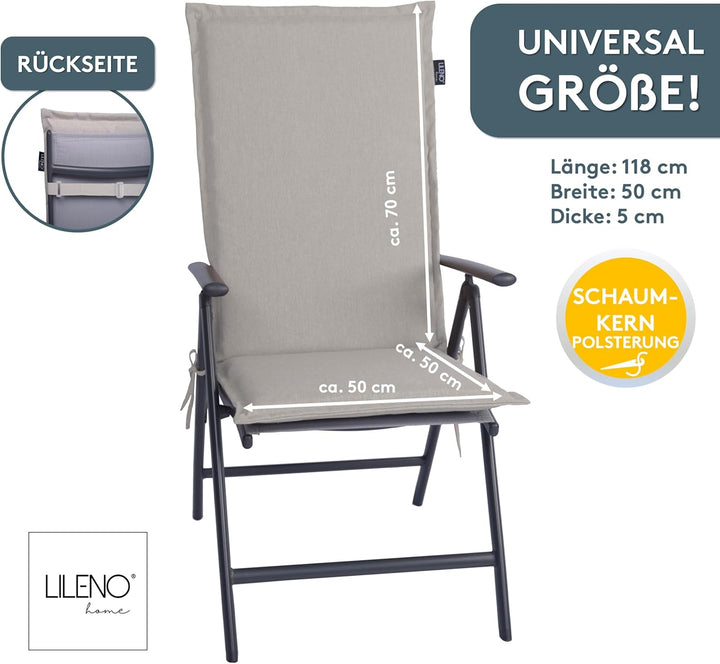 LILENO HOME Gartenstuhl Auflagen als [2er Set - Hochlehner] in Creme - Bequeme Liegen als Sitzauflag