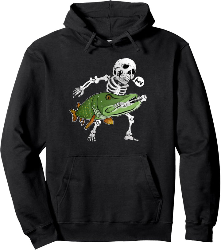 Lustiges Angler Geschenk fürs Raubfisch Angeln Skelett Hecht Pullover Hoodie