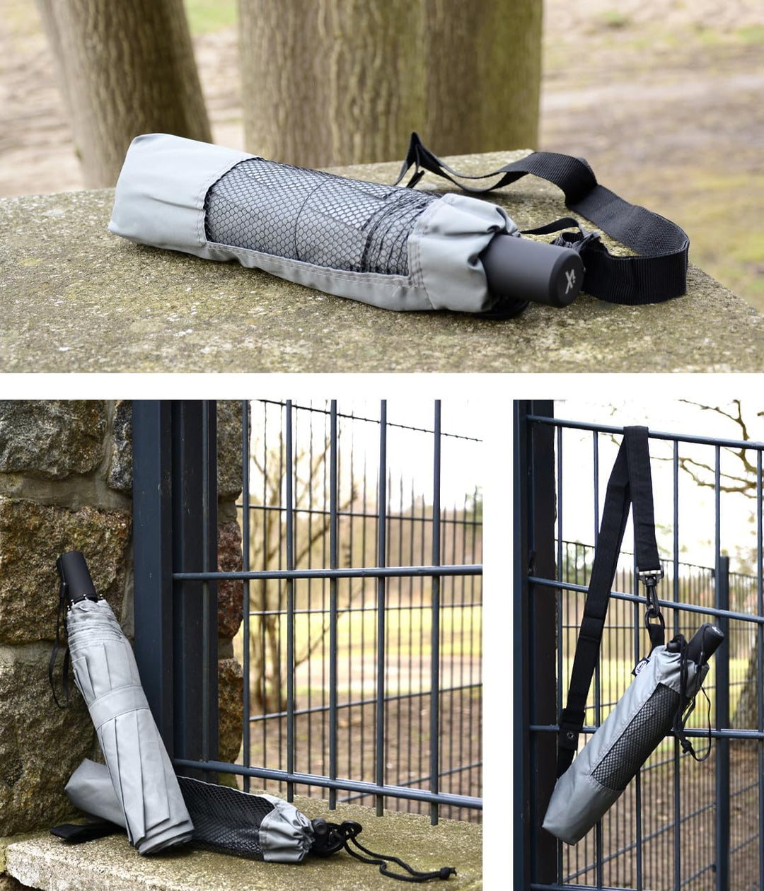 iX-brella Trekking XL Taschenschirm 115 cm gross mit Umhängetasche grey, grey