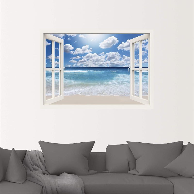 ARTland Wandbild selbstklebend Vinylfolie 100x70 cm Fensterblick Fenster Strand Meer Maritim Karibik