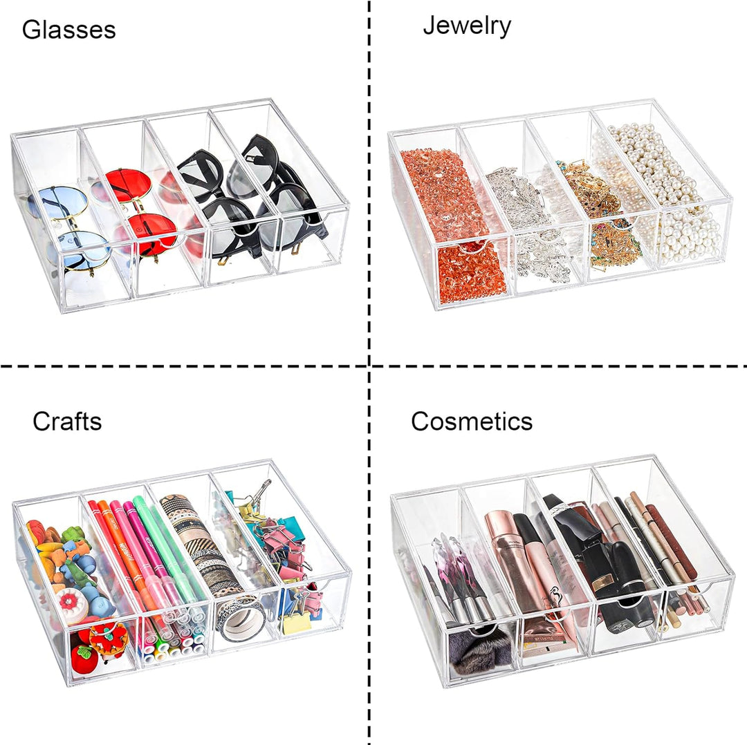 Nicunom 2 Stück Sonnenbrillen-Organizer, Acryl, transparentes Brillenetui mit 4 Schubladen, Brillena