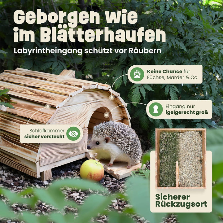 zooprinz Igelhaus aus Vollholz – winterfest & wetterfest, mit Bodenplatte – Labyrinth-Eingang gegen