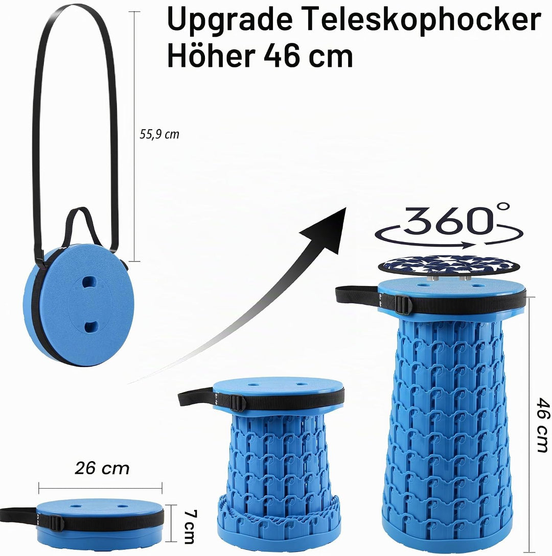 ALEVMOOM Tragbarer Klapphocker,Camping Hocker Teleskophocker,Klappbarer Hocker,Mini Leichte Campingh