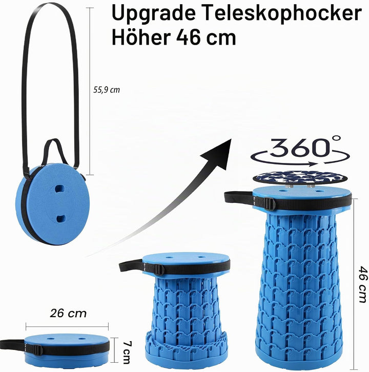 ALEVMOOM Tragbarer Klapphocker,Camping Hocker Teleskophocker,Klappbarer Hocker,Mini Leichte Campingh