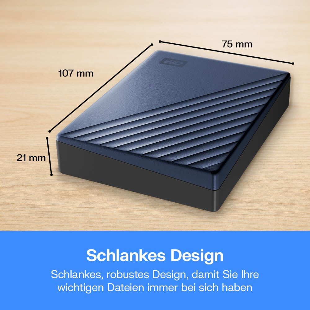 WD My Passport Ultra externe Festplatte 5 TB (mobiler Speicher, Metallgehäuse, herunterladbare Softw