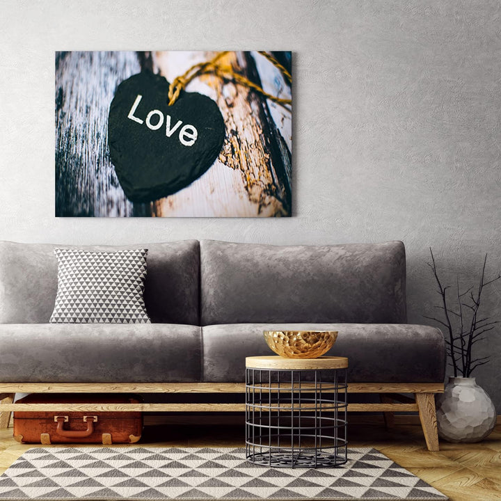 Feeby Vlies Leinwandbild Liebe Herz Inschrift Halskette 90x60 cm Druckbild Wandbild Wanddekoration D