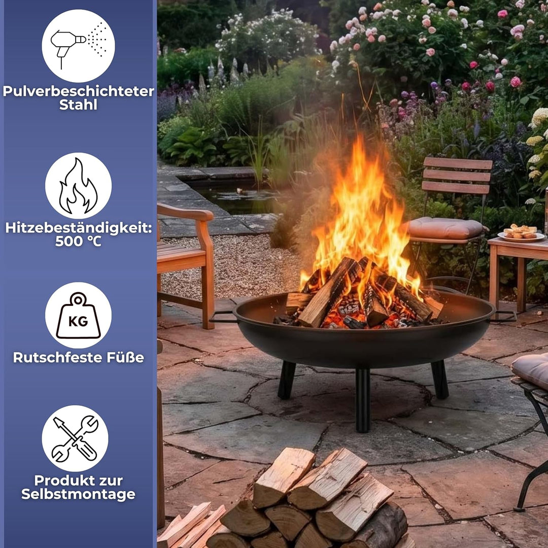Springos Feuerschale Garten 58 cm Feuerstelle Outdoor Feuerkorb Stahl Feuerwanne Tragbare Fire Pit m