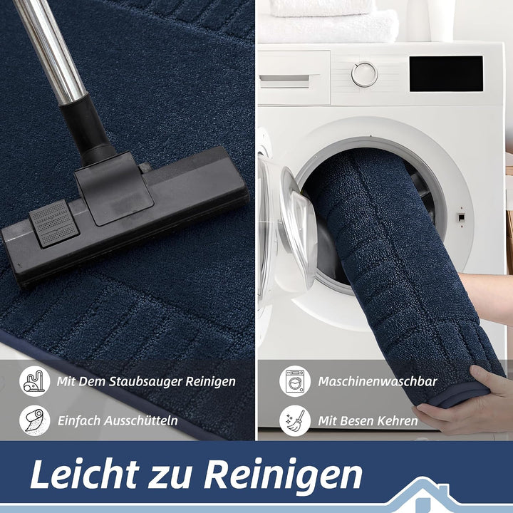 BEQHAUSE Fussmatte Innen, Waschbare und TPR rutschfeste, Blau, 50x80cm | Schmutzfangmatte für Haustü