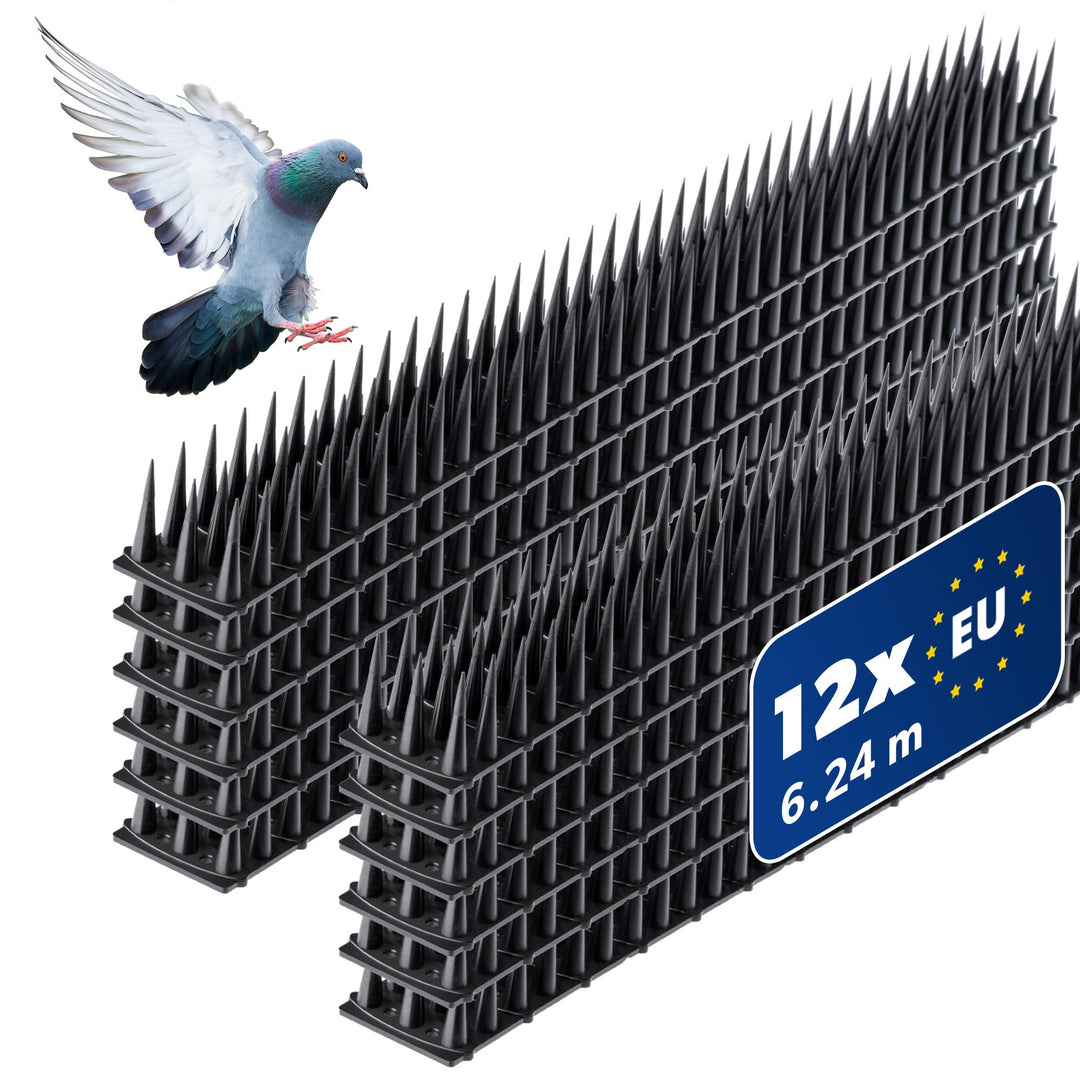 KADAX 12er Set Vogelabwehr Spikes, Kunststoff, 51x4x3,5 cm, 3-reihig, für Tauben, Katzen, Marder, Za