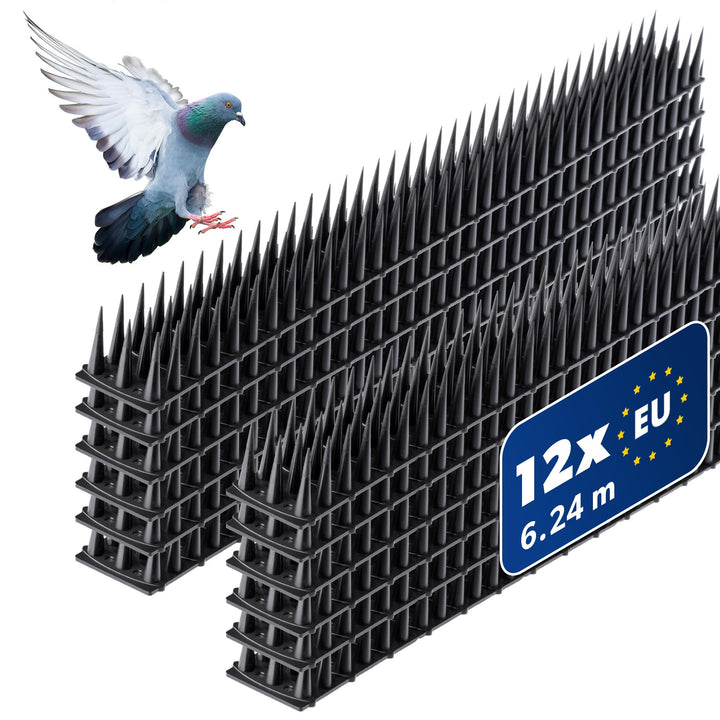 KADAX 12er Set Vogelabwehr Spikes, Kunststoff, 51x4x3,5 cm, 3-reihig, für Tauben, Katzen, Marder, Za