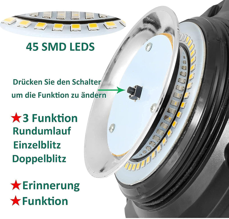 AGRISHOP 12V/24V LED Rundumleuchte Blitzleuchte Mit Magnetfuss,LED Rundumleuchte Gelb Warnleucht，45L