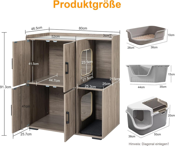 Katzenklo Schrank für 2 Katzen, Katzentoilette Schrank Zweistöckiger, Katzenklo Haus, Katzenhöhle Ho