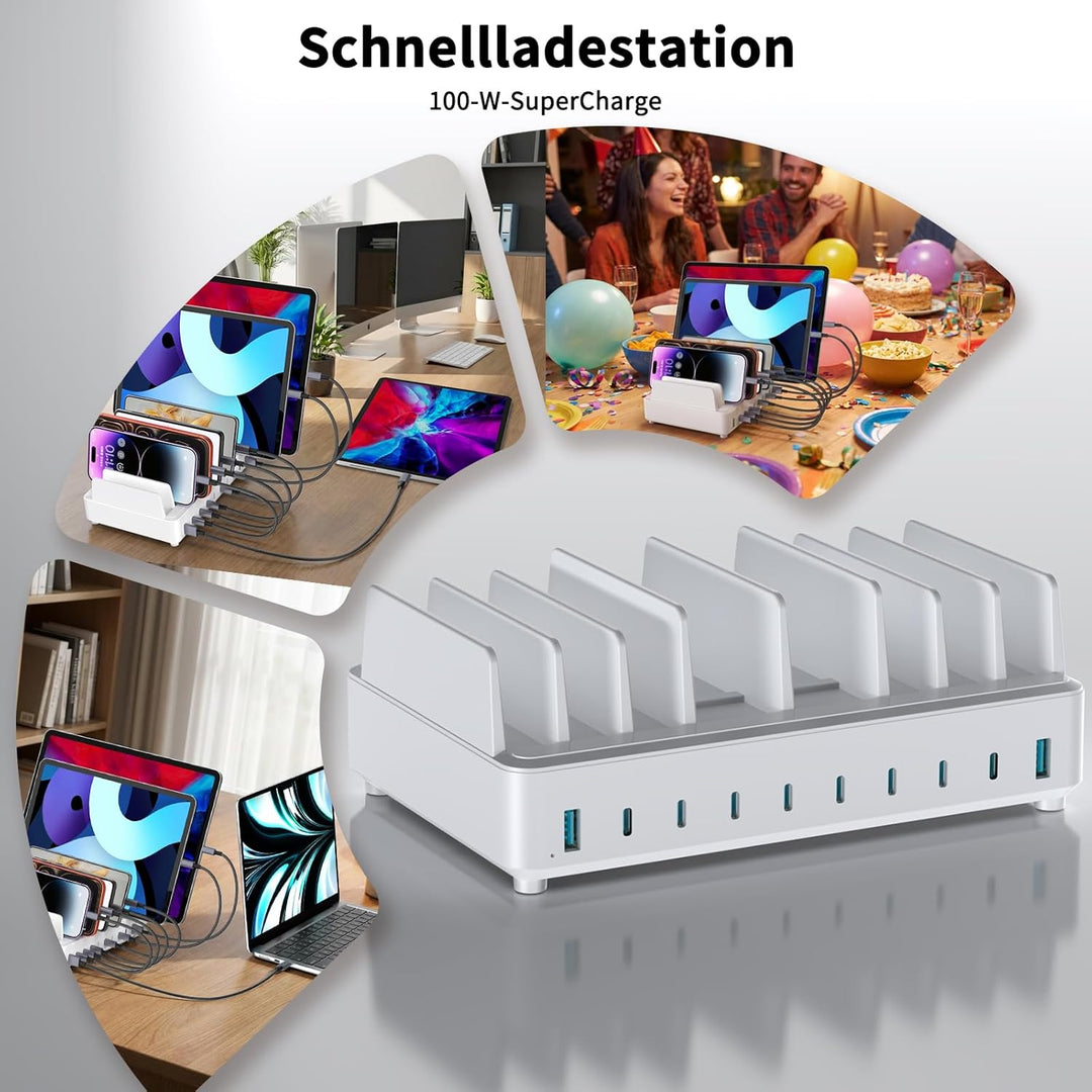 420W Ladestation Mehrere Geräte USB C Charging Station, GaN PD3.0 10 Anschlüsse Handy Ladestation De