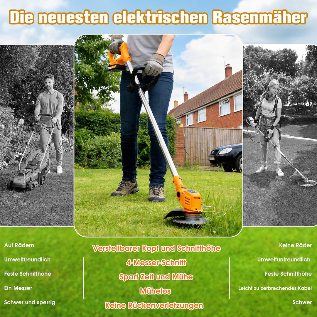 Akku-Rasentrimmer, batteriebetriebener Rasentrimmer mit 21 V, elektrischer Rasentrimmer ohne Kabel,m