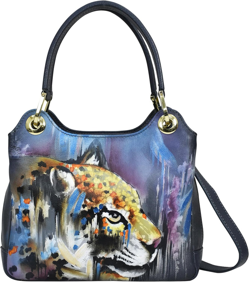 Anuschka Handbemalte Hobo aus Echtleder mit Kettenriemen Abstract Leopard, Abstract Leopard