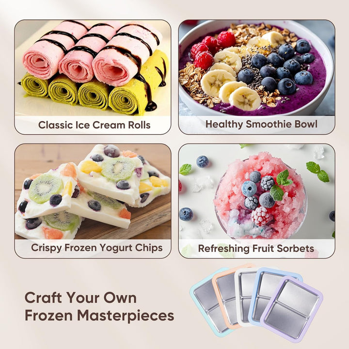 Doppelplatte mit 4 Spateln, Eis Roll Platte Eisplatte, Ice Cream Rolls Maker für Kinder Familie Gela