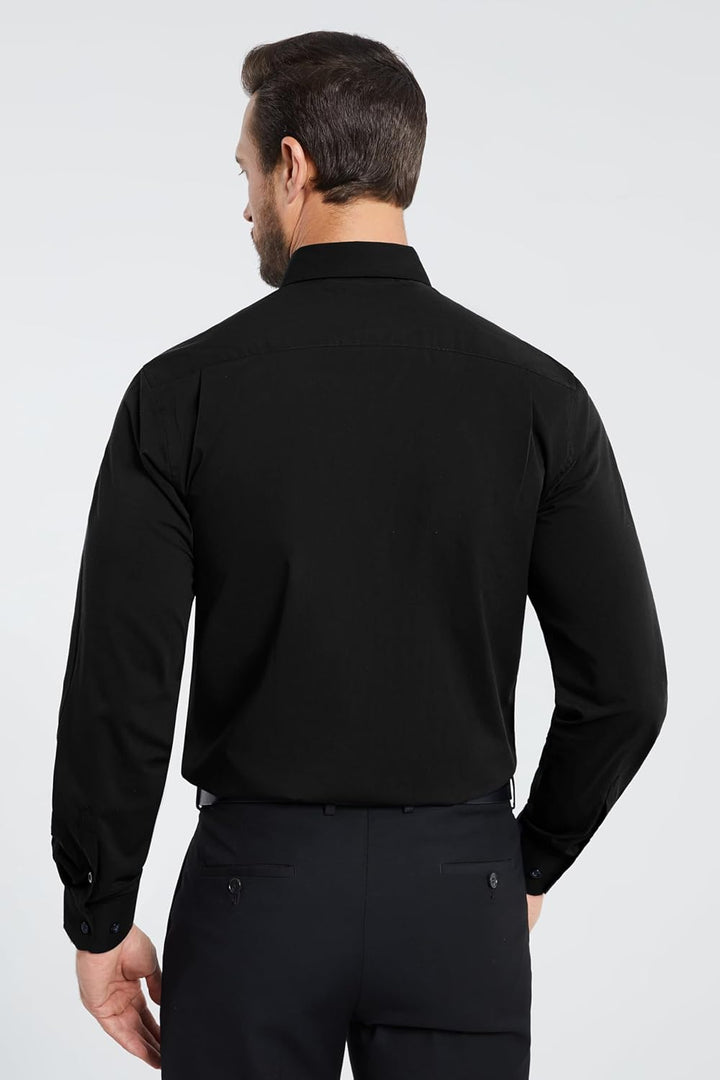 HISDERN Herren Hemd Langarm Einfarbige Hemden mit Krawatte und Taschentuch Formelle Businesshemd Hoc