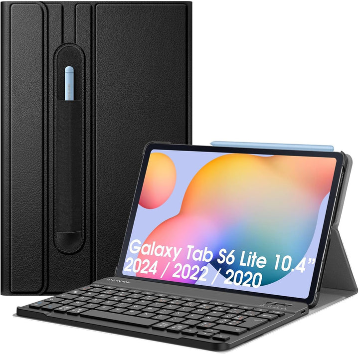 Fintie Tastatur Hülle (Französisch AZERTY) für Samsung Galaxy Tab S6 Lite 10.4 Tablet-PC, Schwarz