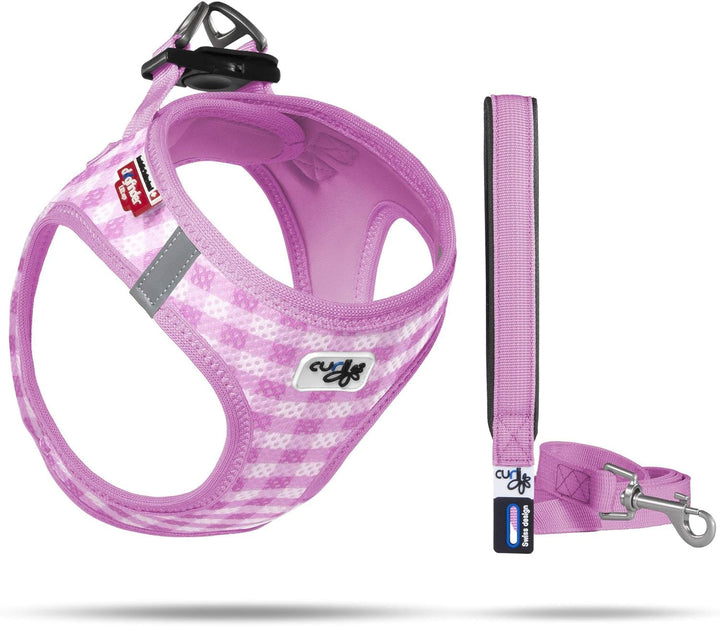 Vest Harness Air-Mesh Pink-Caro S & Leash M, Pink-Caro S