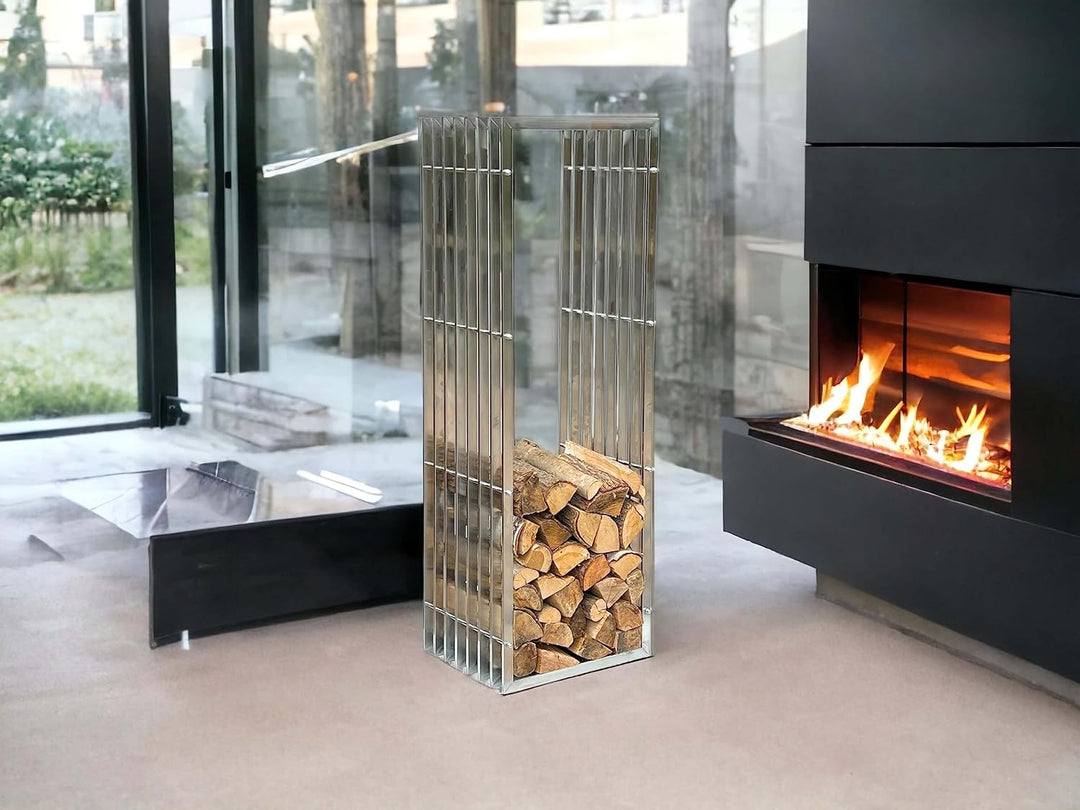 DanDiBo Kaminholzregal Innen Metall Edelstahl Kaminholzständer 96429 150 cm Holzkorb Kaminholzhalter