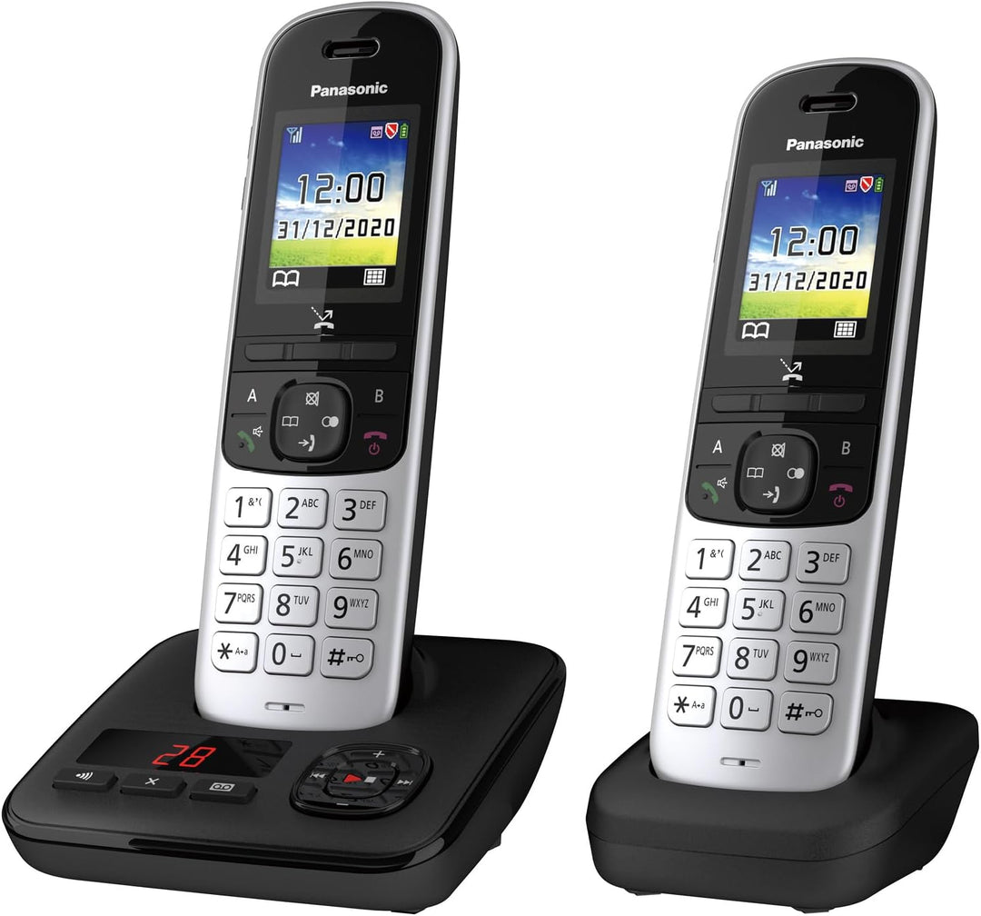 Panasonic KX-TGH722GS Schnurlostelefon Duo mit Anrufbeantworter (DECT Telefon, strahlungsarm, Farbdi