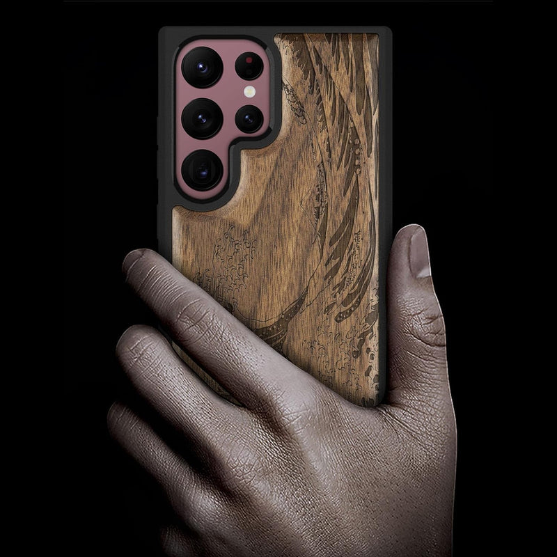 Carveit Handyhülle für Galaxy S22 Ultra Case [Holz und TPU Silikon Hybrid hülle] Stossfeste Stosssta