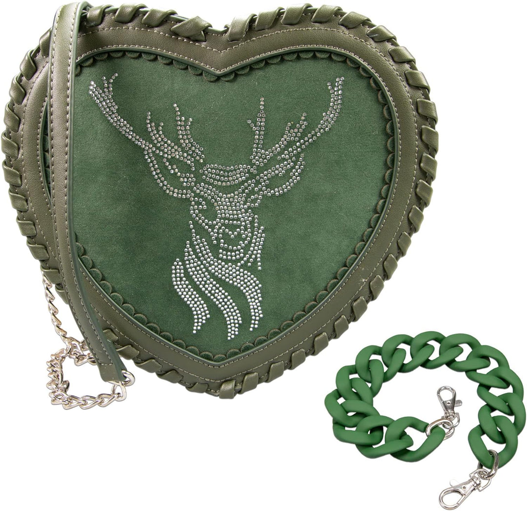 Alpenflüstern Trachten-Herzhandtasche Strasshirsch - Damen Trachten Handtasche, Schultertasche fürs