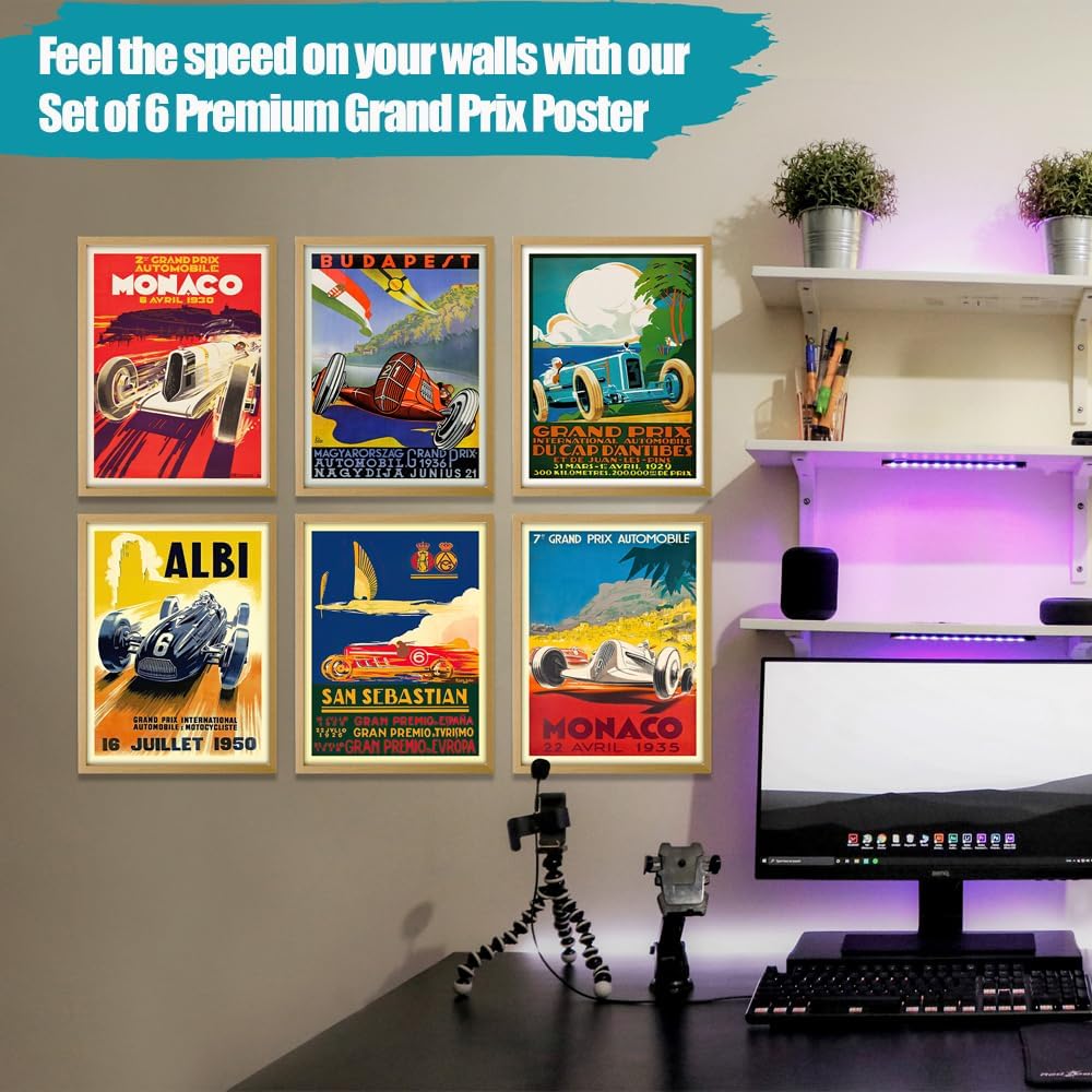 WallBUddy Set of 6 Car Racing Grand Prix Posters F1 Poster Formula 1 poster Car racing Print Motor R